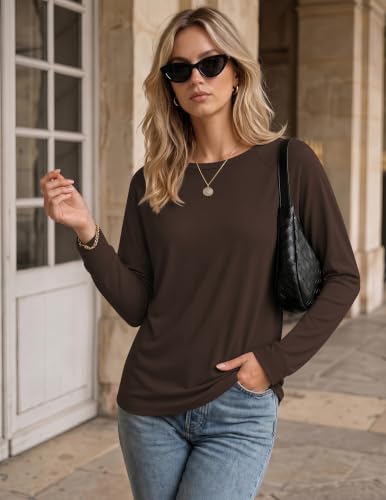 Ekouaer Womens Raglan Thermal Long Sleeve Top Brown Large
