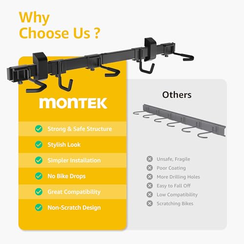 MonTEK Enhanced Bike Storage Rack – Adjustable 3 Bike Racks & 2 Helmet Hooks (3 Bike Racks & 2 Helmet Hooks)