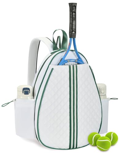 Sucipi White Green Quilted Tennis Bag for Women - Medium Racket Backpack