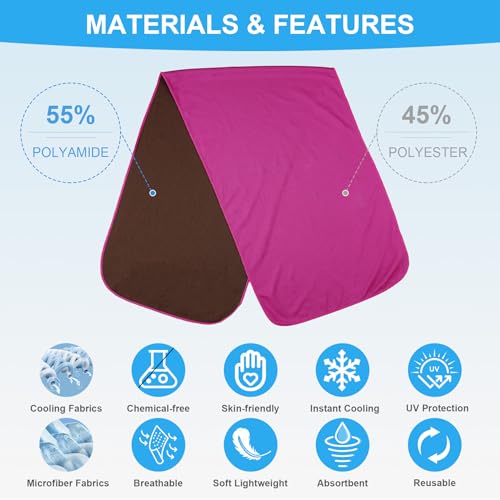 Cooling Towels for Neck & Face - 4 Pack, 40"x12" - Light Blue/Purple/Magenta/Gray