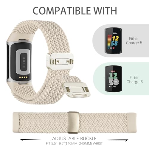 Magnetic Braided Nylon Strap for Fitbit Charge 6/5 - 01 Starlight