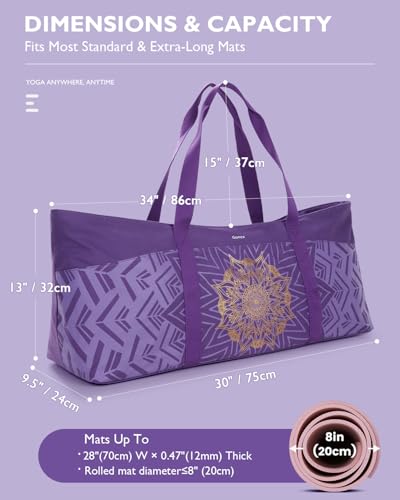 Yoga Mat Bag with Waterproof Pocket - Purple Large