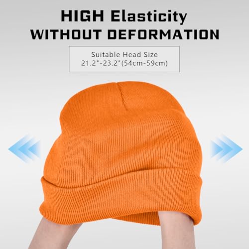 Winter Beanie Hat for Men & Women - Soft Knit Cuffed - Orange