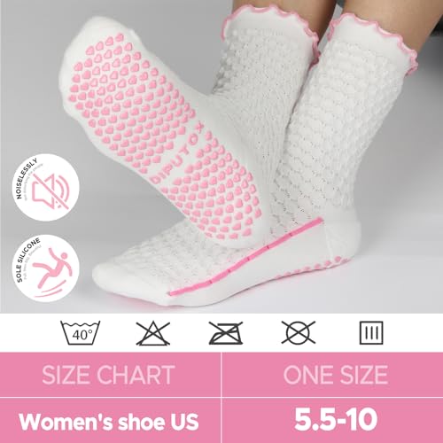 Non-Slip Pilates & Yoga Socks with Grips - Ruffle Crew Style - Multi02