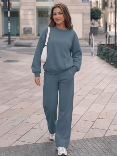 Trendy Queen Womens 2-Piece Greyblue Sweatsuit Set Small Fall Lounge Outfit