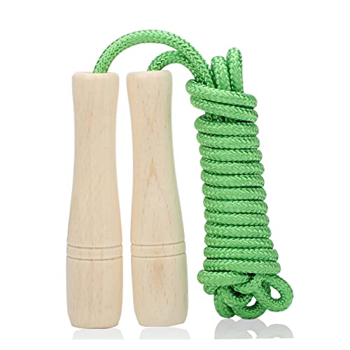 Adjustable Jump Rope for Kids - 8.5ft Wooden Handle - Green