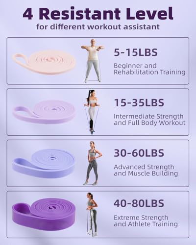 Pull Up Resistance Bands Set - 5-80LBS Gradient Blue-Purple
