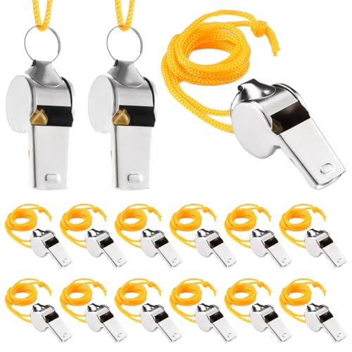 Bulk 48 Waterproof Stainless Steel Whistles with Lanyards