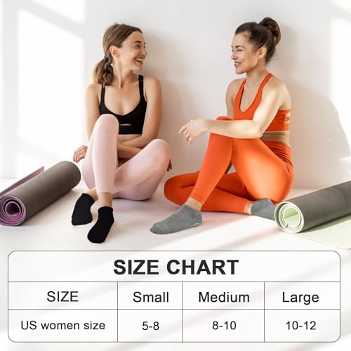 Non-Slip Yoga Socks for Women - 3 Pairs Pilates & Barre Grips, Size 5-8