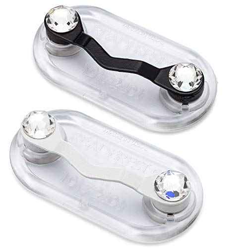 Readerest Magnetic Eyeglass Holders for Women (2 Pack), Secure Clips for Readers, Sunglasses & Work Cards, Eyewear Accessories, Holders for Nurse Badges, USA Made (Black & White with Crystals)