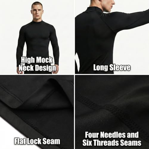 LANBAOSI Men's Mock Turtleneck Compression Shirt XL Black Base Layer