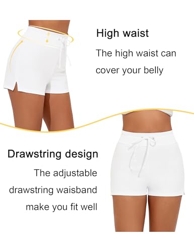 Tournesol Women's High Waisted 3-Inch Swim Shorts - White, Medium
