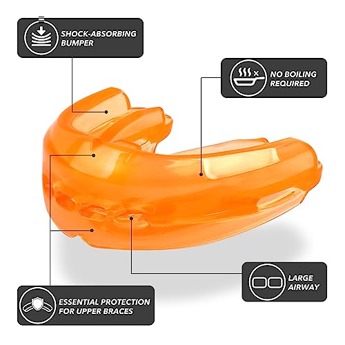 Mouth Guard for Sports - Soft, No Boil - 2Pcs Orange/Strapless