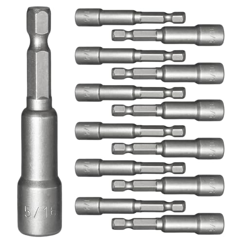 12Pcs 1/4 & 5/16 Inch Magnetic Nuts Driver Impact Driver Drill Bits - 1/4 Inch Shank, Power Nut Drill Bit Socket Nut Driver Bits for Electric