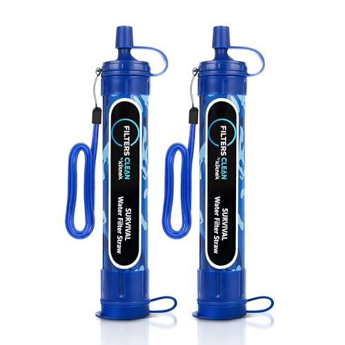 Kiknek 2-Pack Portable Water Filter Straw - 0.1 Micron Survival Water Purifier for Hiking & Emergency