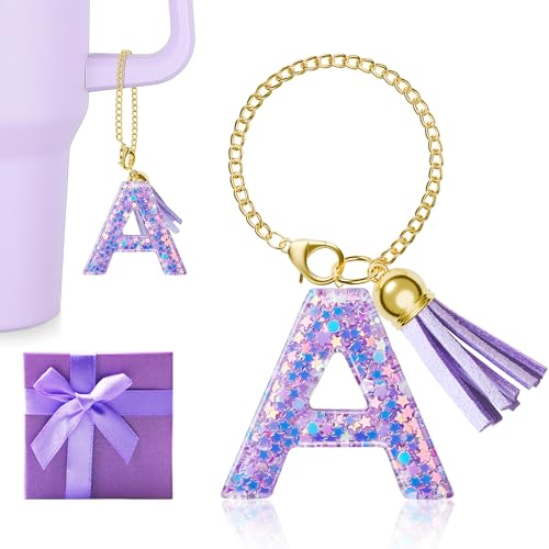 Letter T Charm for Stanley Cup Tumbler Handle Accessory - Purple