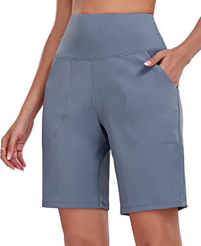 High Waisted Women's 10" Bermuda Workout Shorts - Ink Blue - X-Large