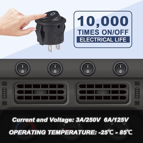 Round Rocker Switch - Black On/Off 15MM Mini Toggle Switch - Pack of 10