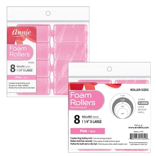 Soft Foam Hair Rollers - 1 1/4 Inch X-Large Heatless Curlers, Pink, 8 Count