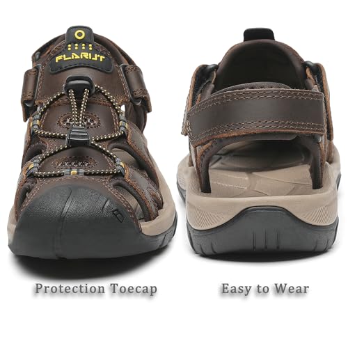 Mens Closed Toe Hiking Sandals - E-Darkbrown Leather Water Shoes