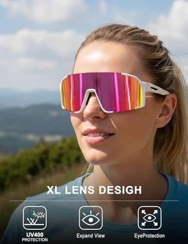 UV400 Cycling Sunglasses - Lightweight, Windproof, White Pink