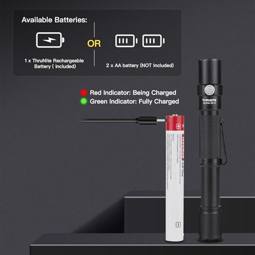 ThruNite Archer 2A C Flashlight, 2AA EDC Tactical Dual Mode Flashlight Rechargeable, 1018 High Lumens Pocket LED Flash Light for Emergency, Camping, Home - Cool White