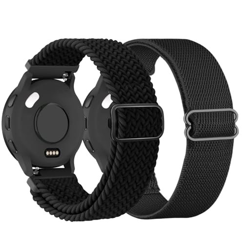 Braided Stretchy Nylon Watch Bands - 2 Pack for Garmin Venu 41mm, Vivoactive 4s, Black