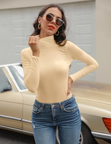 Women's Turtleneck Long Sleeve Thermal Shirt - Lightweight Apricot Medium