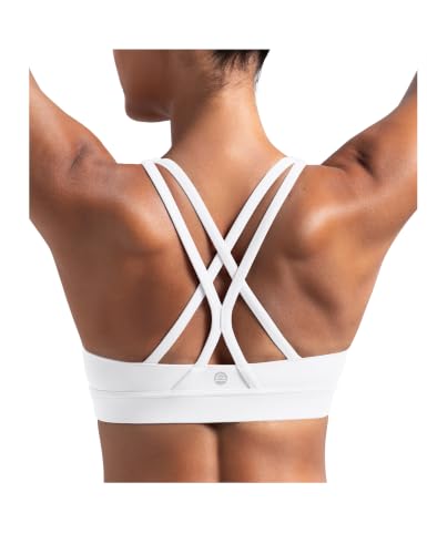 ENERBLOOM Women's Strappy Sports Bra, Medium, White, A-C Cups