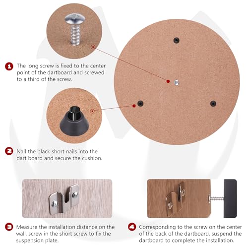 Dartboard Wall Mounting Kit - Heavy-Duty Hanger with Hooks