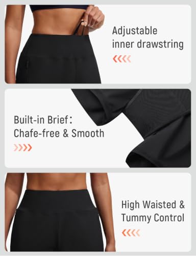 Baleaf Women's 4-Inch High-Waisted Swim Shorts with Zipper Pockets - Medium, Black
