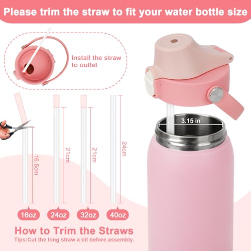 Pink Lid Replacement for Owala Freesip 16oz-40oz Bottles, Leak-Proof Cover with Straw