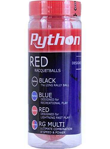 Python Red Racquetballs - 3 Ball Can for Indoor & Outdoor Play