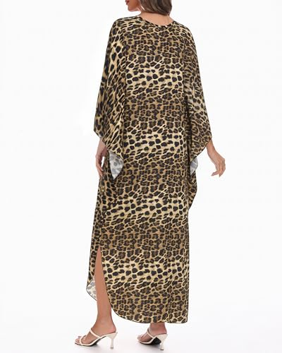 Bsubseach Women's Leopard Print Kaftan Dress Plus Size Beach Coverup