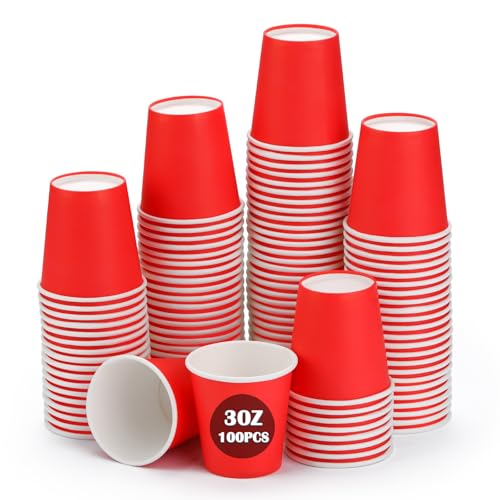 Wuada 3 oz Mouthwash Cups, Red 100 Count - Small Disposable Paper Cups