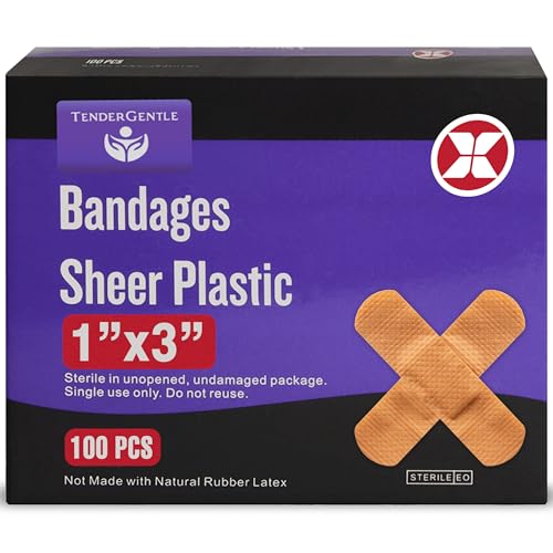 Adhesive Bandages - Box of 100 Flexible Sheer Plastic Bandages