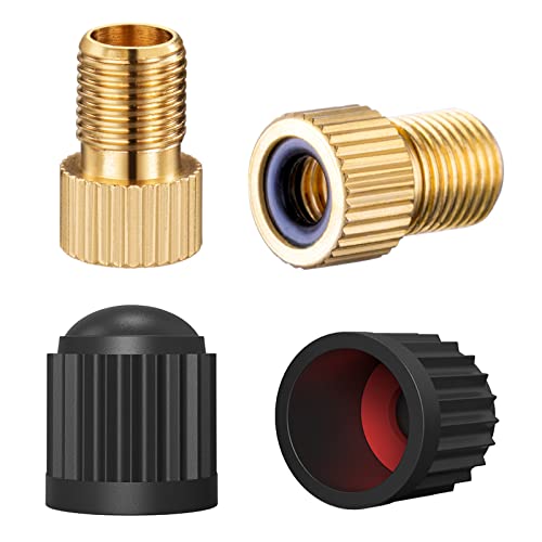 Brass Presta Valve Adapter - 2PCS Gold & Black Tire Caps