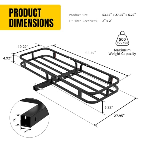 Hitch Cargo Carrier - 53" Steel Trailer Mount with High Side Rails