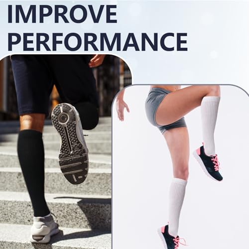 +MD Cotton Compression Socks for Women & Men 4 Pairs White 15-20mmHg Knee High, Pregnancy & Travel Travel