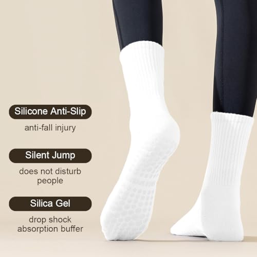 Yoga Socks for Women - Non-Slip Cotton Mid Calf - 4 Pairs White