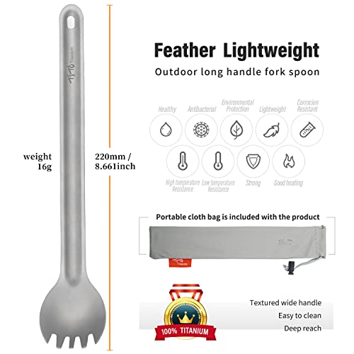 Lightweight Titanium Long Handle Spork & Spoon - Sandblasting Spork