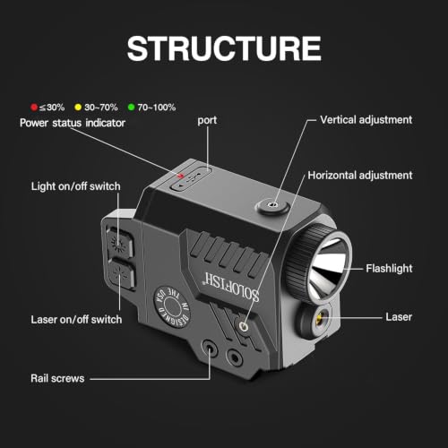 800 Lumens Tactical Pistol Light with Green Laser & Strobe Function