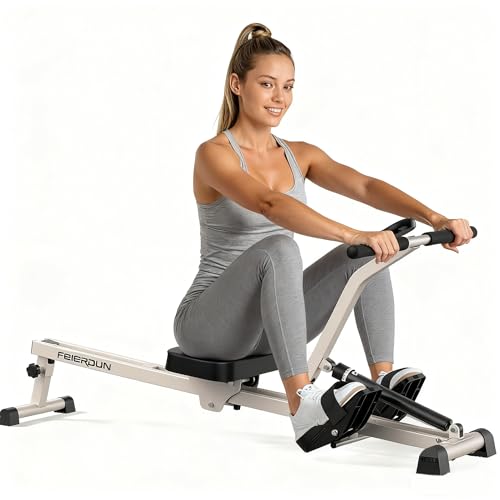 Hydraulic Rowing Machine - Compact Adjustable Rower with 12 Resistance Levels - A-White