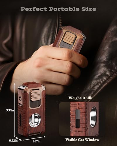 Scymigh 5-in-1 Windproof Torch Lighter with Cutter, Punch, Holder & Draw Enhancer — Redwood