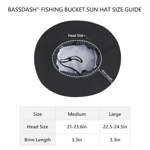 BASSDASH UPF 50+ Water-Resistant Wide Brim Sun Hat - Unisex Boonie for Hiking & Camping - Light Grey Camo Large