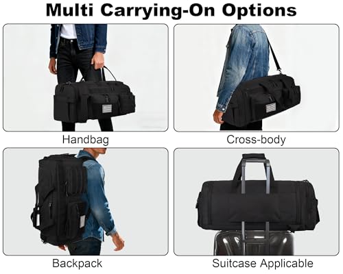 LHI 50L Tactical Duffle Bag for Men - Black, 3-in-1 Gym, Travel & Backpack