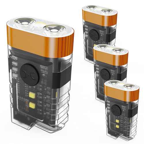 Rechargeable EDC Clip Flashlight, 10 Lighting Modes 2 Illumination Angles, USB C Charging Mini Flashlight Magnetic for Home, Christmas Gift, Walk, Emergency, Night Working, 4 Pack, Orange