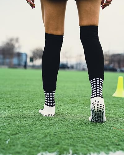 Black & White One Size Soccer Grip Socks with Leg Sleeves - Anti-Slip Performance Bundle for Men & Women