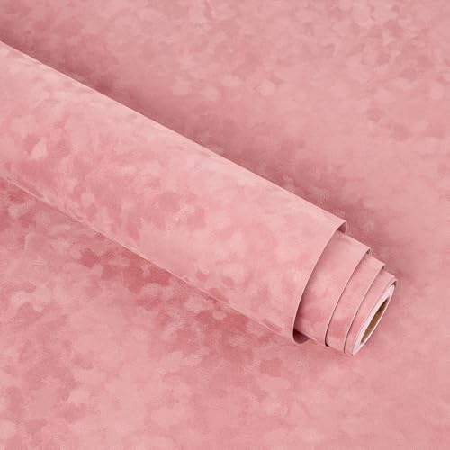 Stickyart Dusty Pink Velvet Wallpaper Peel and Stick Luxury Fabric Textured Pink Contact Paper for Dresser Removable Soft Flocking Wall Paper Self Adhesive Felt Sheets for Liner Girls Bedroom 12"x80"