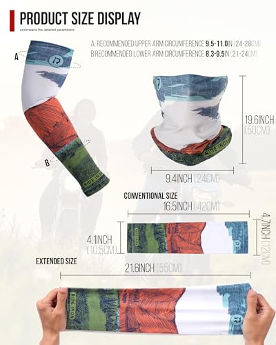 Neck Gaiter and Arm Sleeves Set - UPF 50+ Cooling, Large - White & Green